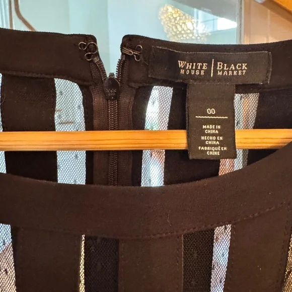 Sleeveless Banded Cocktail Dress Shape Midi Polka Dot Mesh, Black, SZ 00 - Picture 6 of 8